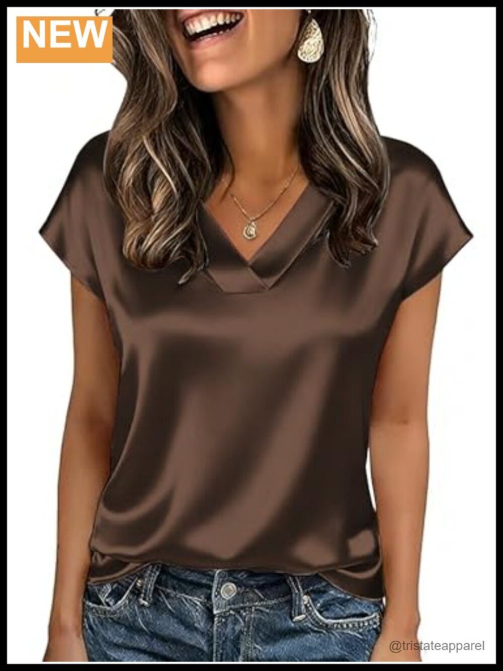 Womens Silk Satin Cap Sleeve V Neck Blouse Dressy Casual Work Top